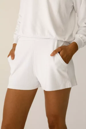 Women's white sport shorts, moisturising and soft to the touch.