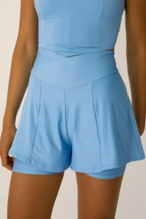 Short azul deporte para mujer doble, ciclista y short falda