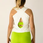 Women's white and lime stitched cross back sports t-shirt